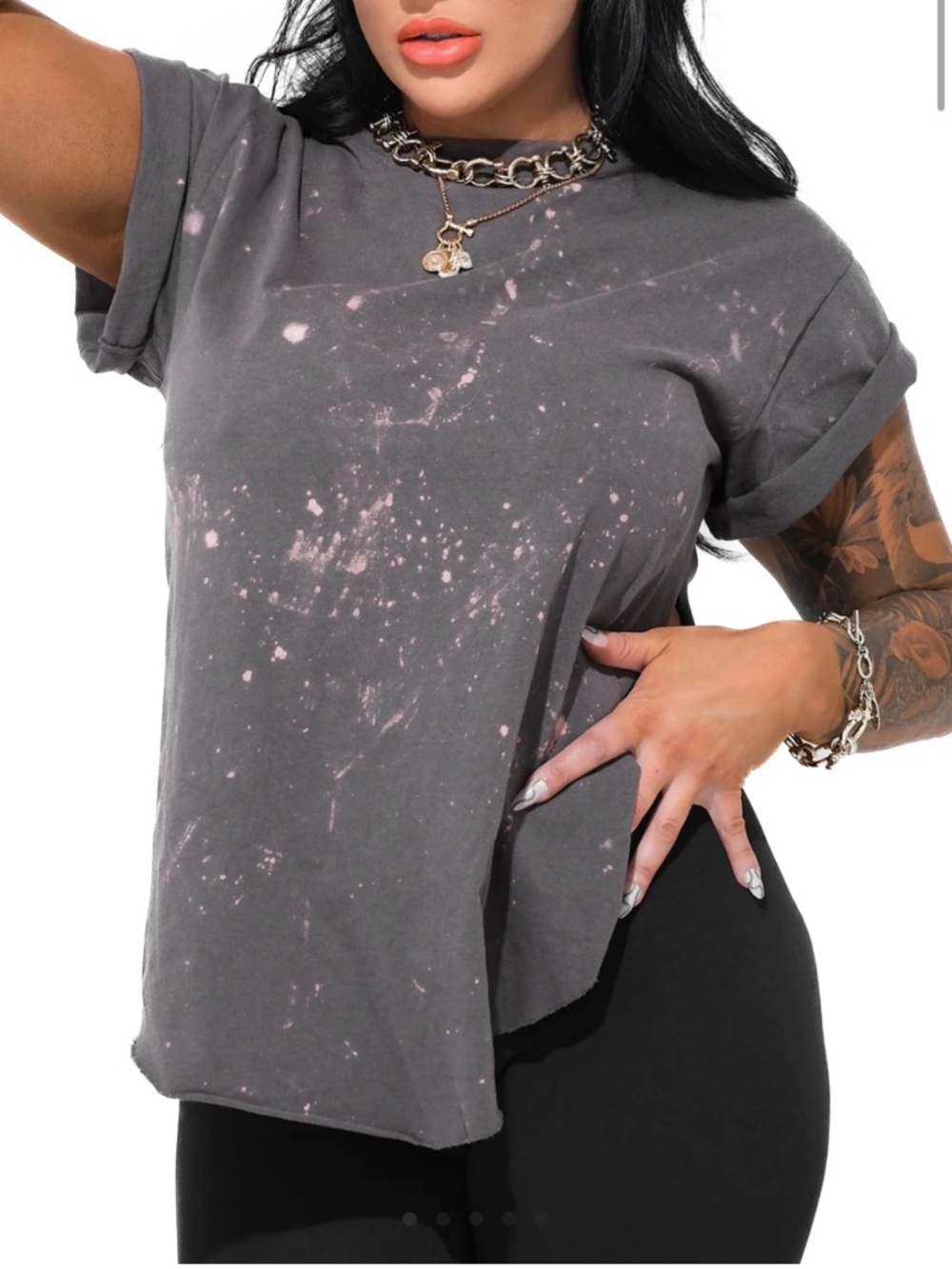 NWT Pebby Forevee Bleached out Basic Side Slit Tee